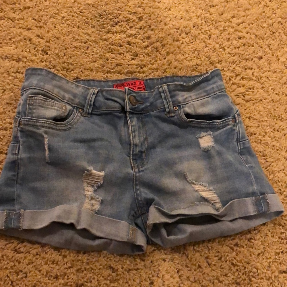 light blue jean shorts